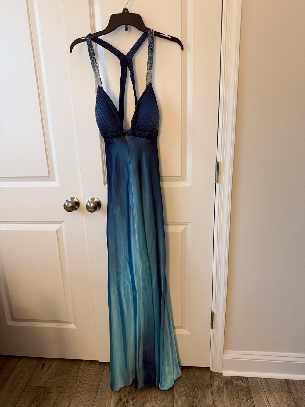 Xscape Navy to Teal Ombre Halter Maxi Dress